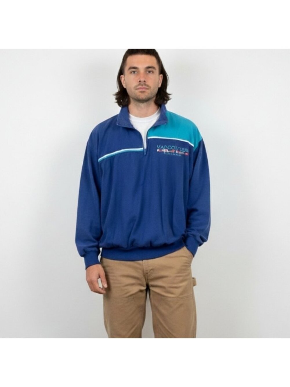 Vintage 90s Blue Vancouver Cotton Bomber Track Jacket Windbreaker Mens Medium